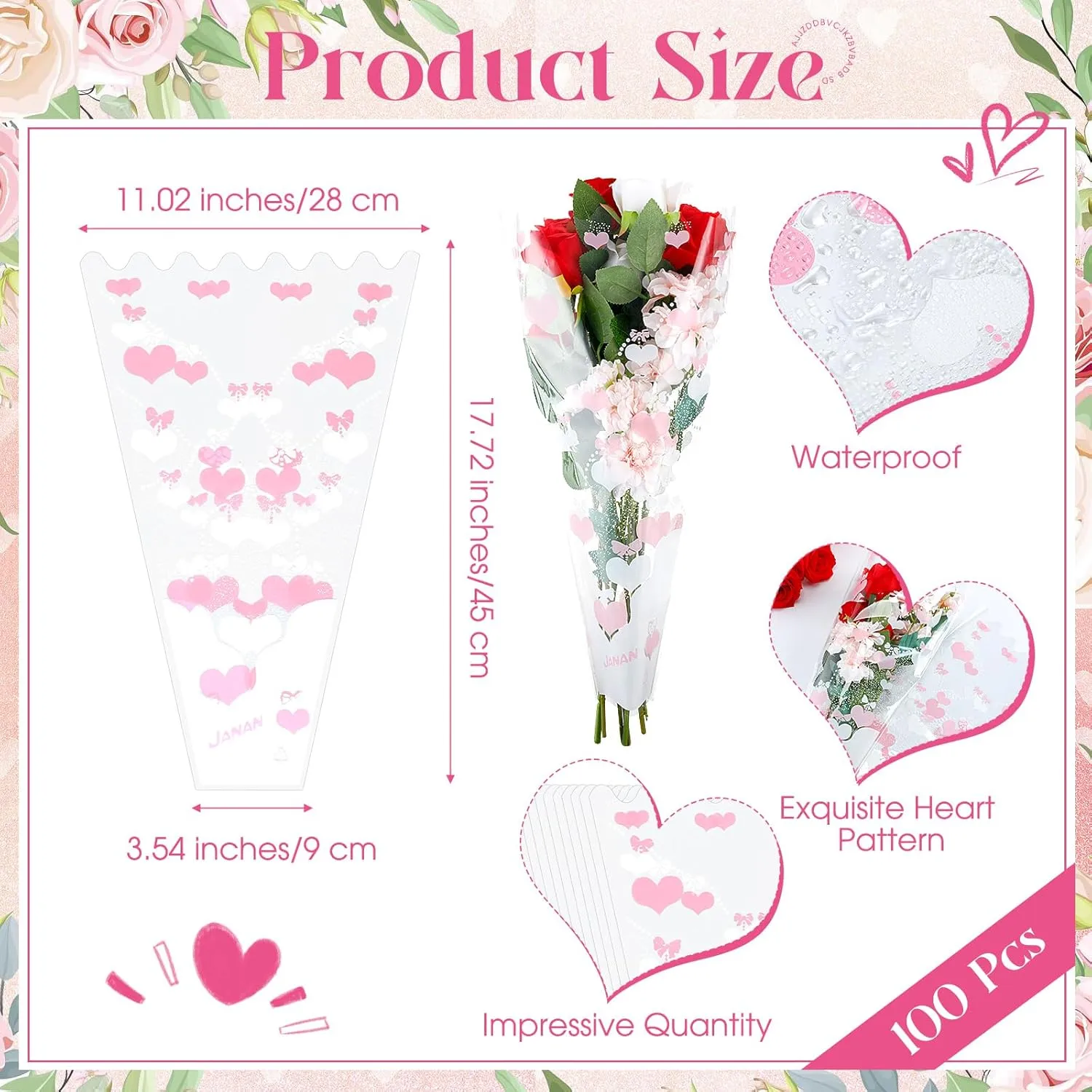 Sayglossy 100 Pcs Single Rose Sleeves for Flower Bouquets Wrapping Bags Plastic Floral Wraps Cellophane for Mother's Day Wedding Birthday Flower Arrangement Supplies(Pink)