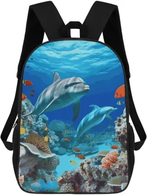 Seabed Coral Fish Dolphins Laptop Backpack for Women Lightweight Computer Bag 17 Inch Casual Bag Travel Backpacks for Man