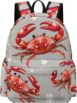 Seafood Marine Crabs Cherry Flowers Mini Backpack Cute Shoulder Bag Small Laptop Bag Travel Daypack for Men Women