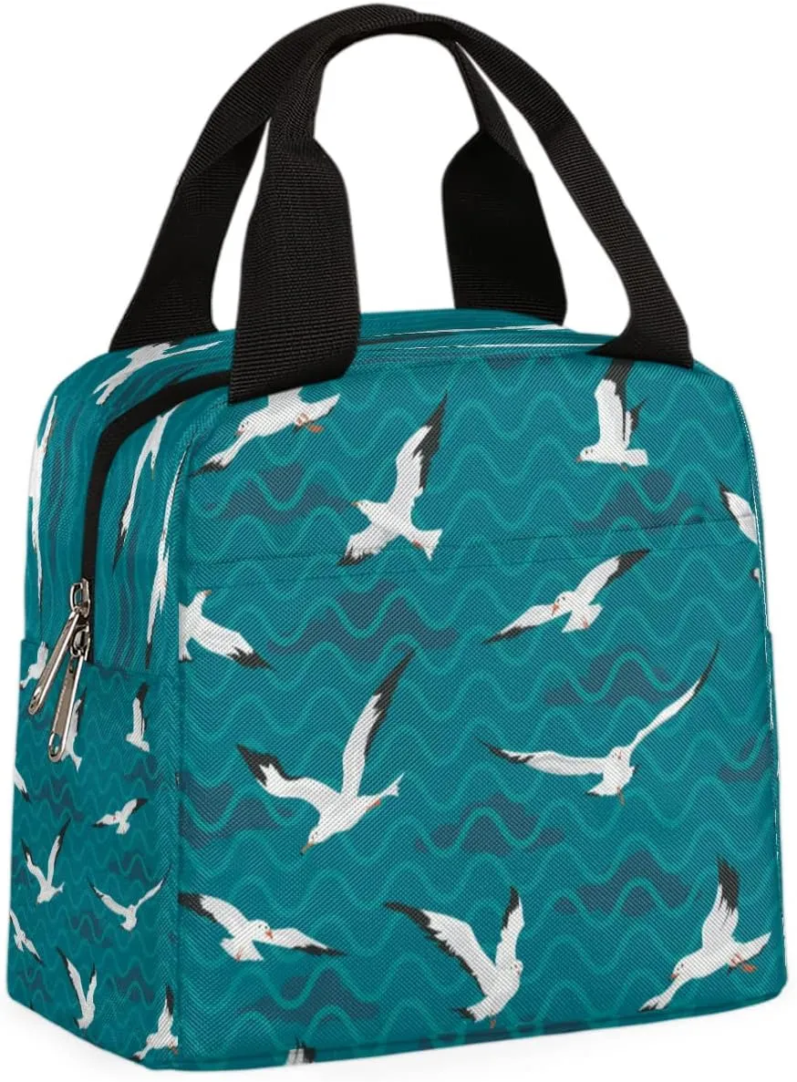 Seagulls Women Lunchbox for Work Blue Wave Lunchbag Lunchbox Fashion Lunch Tote Bag Ladies Lunch Bags for Work Insulated Adult Thermal Cooler Lunch Box Container