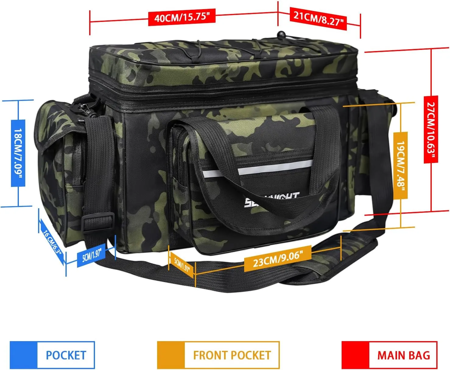 Seaknight Carp Fishing Bag SK003 Single Shoulder Sea Fishing Tackle Bags Holdall Camouflage Outdoor Carryall Bag Hiking Travel Pack 50CM*28CM*27CM