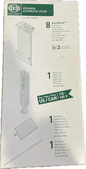 SEBO Automatic X7/X8 HEPA Service Box - Part No. 51829AM