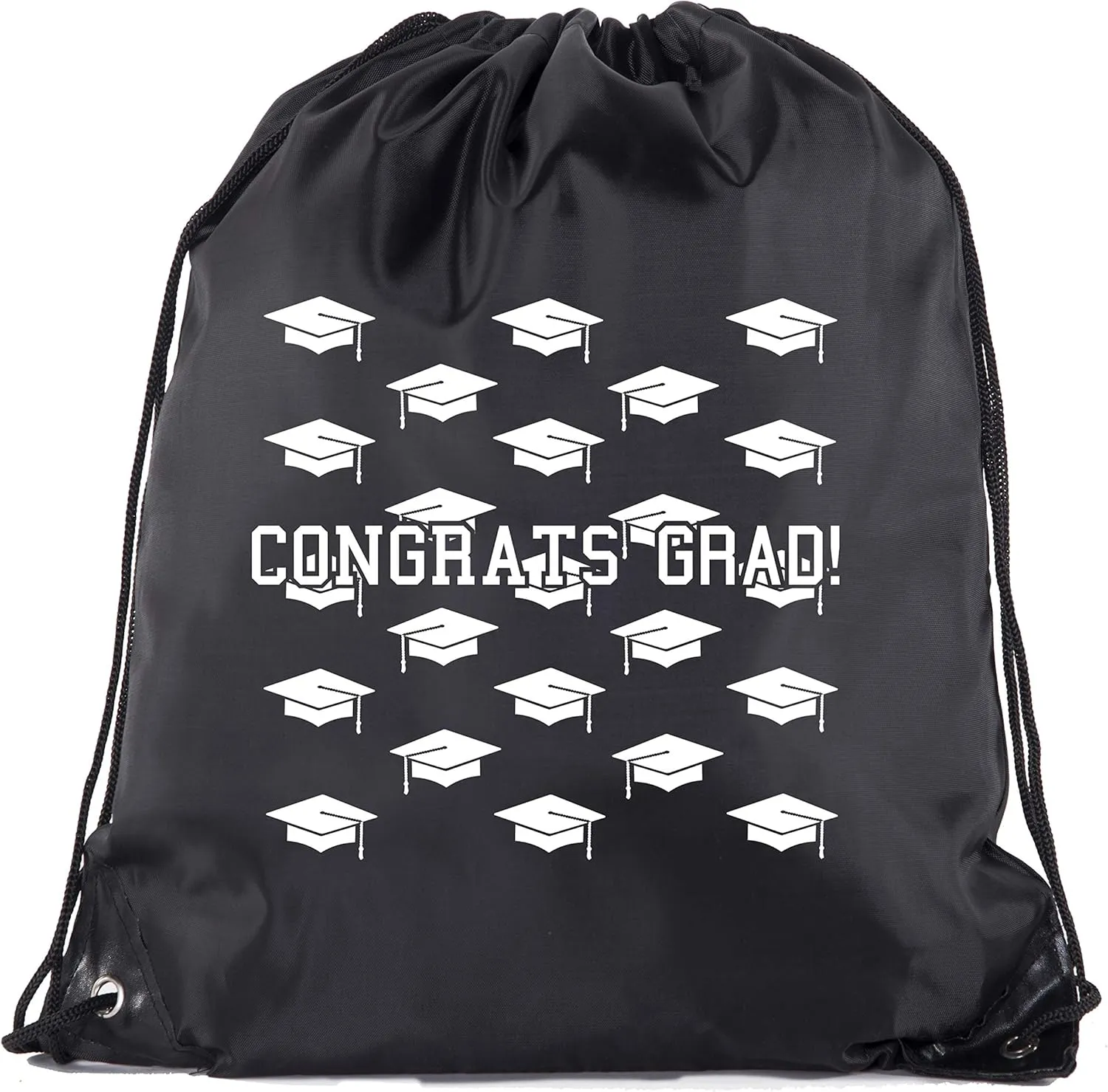 Senior Graduation Drawstring Backpacks Personalized Party Favor Cinch Bags - Grad Hat Grid
