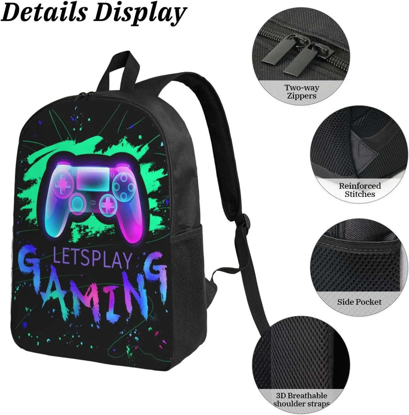 SENROLAN Gamepad Backpack Set Games Gaming Backpacks Lunch Bag Pencil Case 3 Pieces Boys Backpacks Ages 8-10