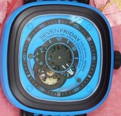 SEVENFRIDAY NEW Industrial Essence Blue Steel PVD Box/Papers/Warranty #P1-04