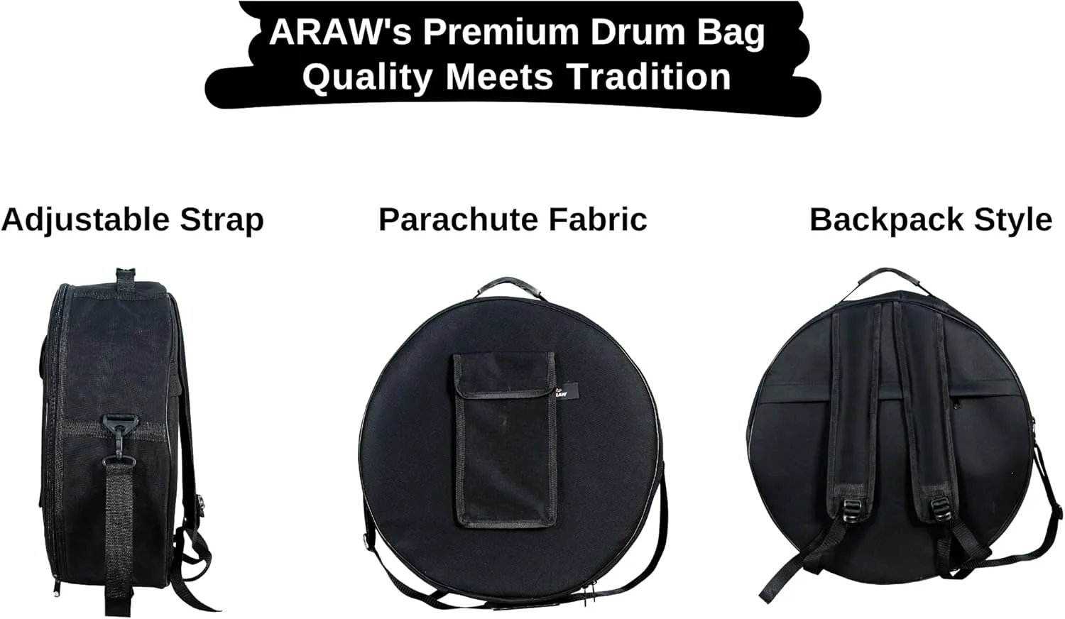 Shamanic Drum Bag, Bodhran Drum Bag, Handmade Frame Drum Bag, Hand Drum Protection, Waterproof Drum Cases (Black, 18 Inches X 6 Inches)