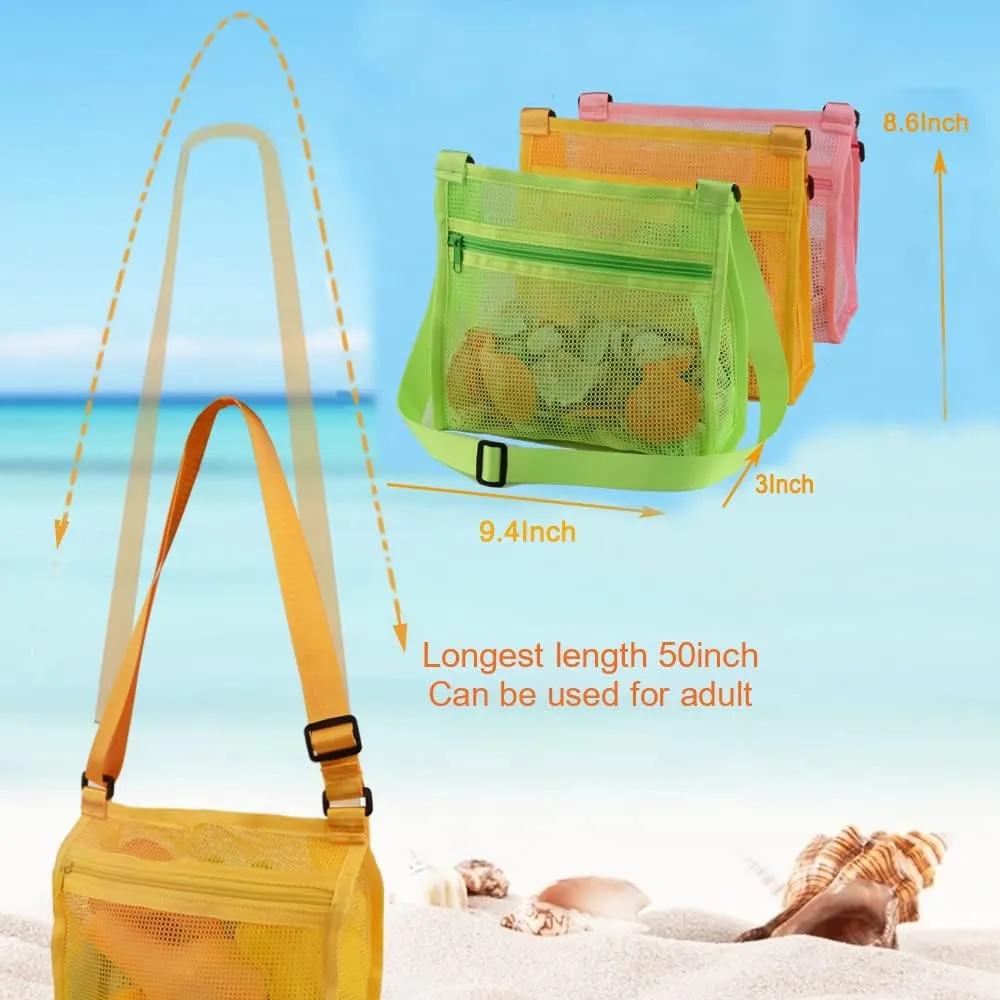 Shell Bags for Beach - Mesh Shell Collecting Bags for Kids, Picking Up Shells