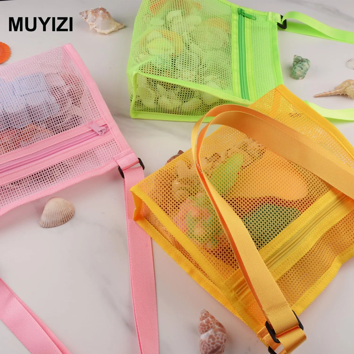 Shell Bags for Beach - Mesh Shell Collecting Bags for Kids, Picking Up Shells