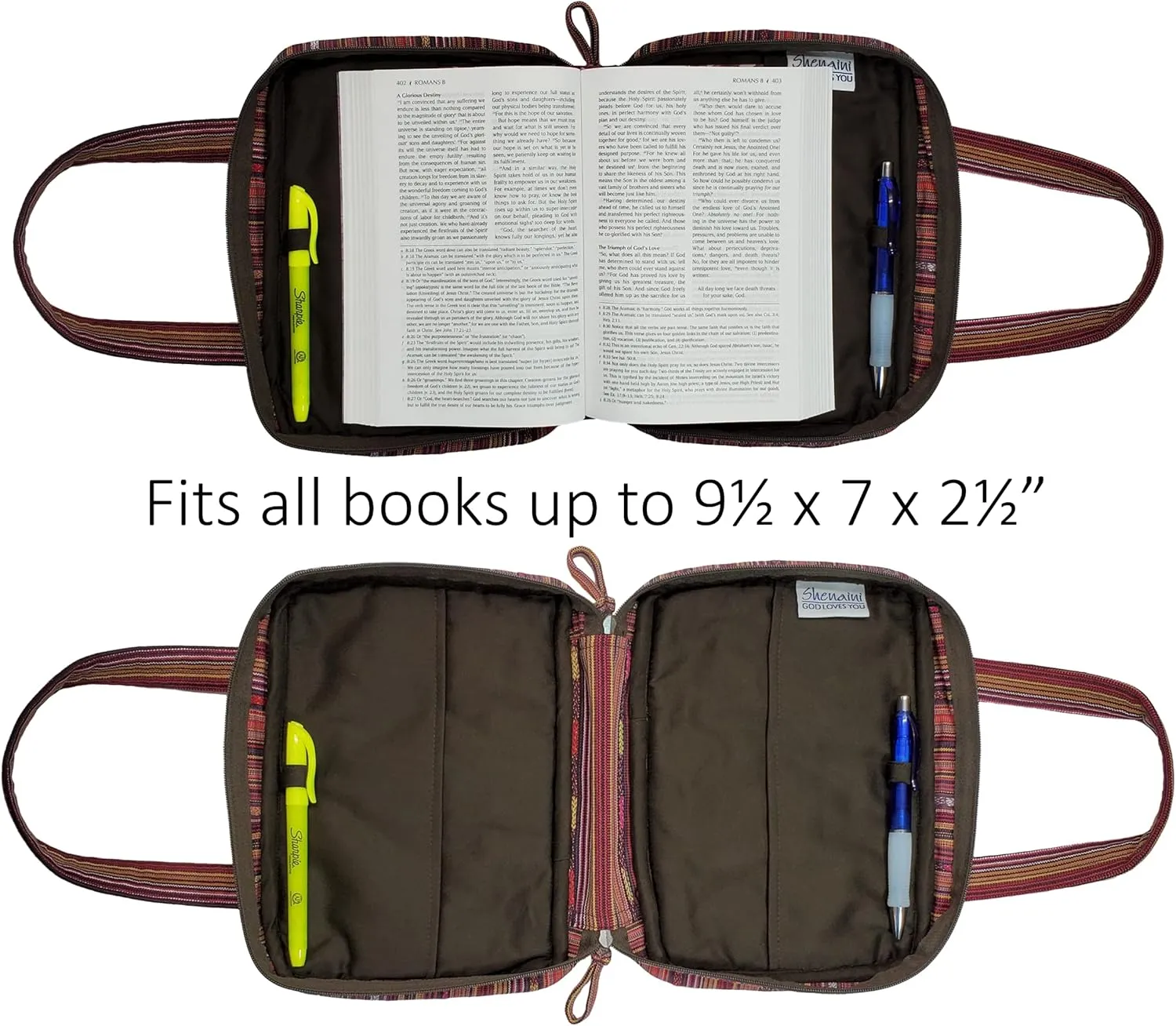 Shenaini Bible Covers for Men, Women – Ladies, Men’s Bible Cases in Medium, Large, Extra Large Sizes - Chic Bible Covers with Pockets, Handles & Zipper – Padded Bible Case (EARTHY BROWN, LARGE)