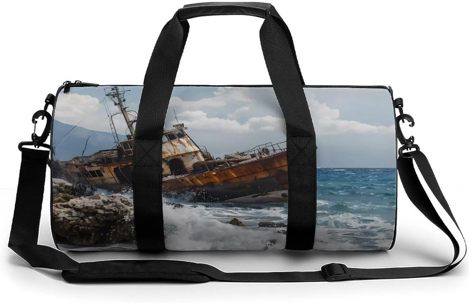 Shipwreck Waves Reef Round Barrel Gym Sport Bag Small Travel Duffel Bags Reusable Tote for Men Women