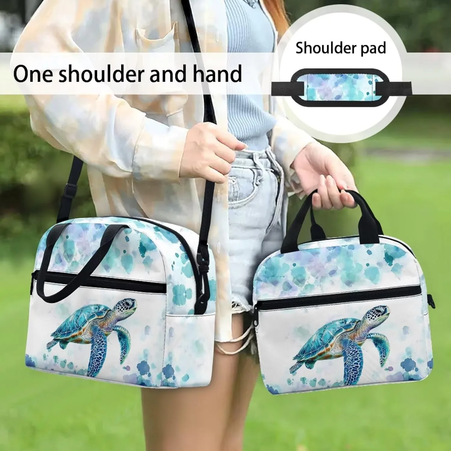 Showudesigns Sea Turtle Lunch Bags for Girls 10-12 12-14 Kids Insulated Lunch Box Reusable Lunch Tote Bag with Handles Middle School Lunchbox Containers Hippie Thermal Meal Tote Kit
