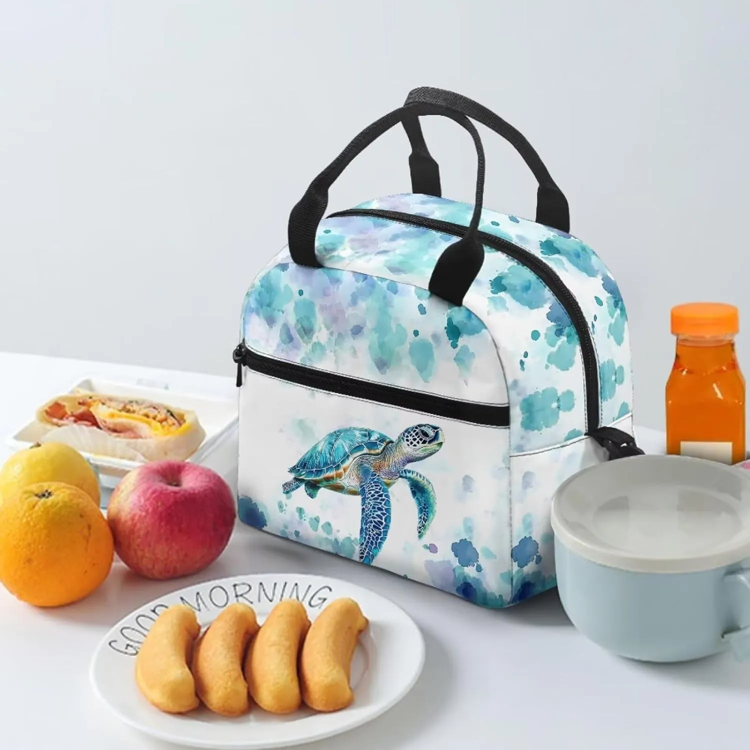 Showudesigns Sea Turtle Lunch Bags for Girls 10-12 12-14 Kids Insulated Lunch Box Reusable Lunch Tote Bag with Handles Middle School Lunchbox Containers Hippie Thermal Meal Tote Kit