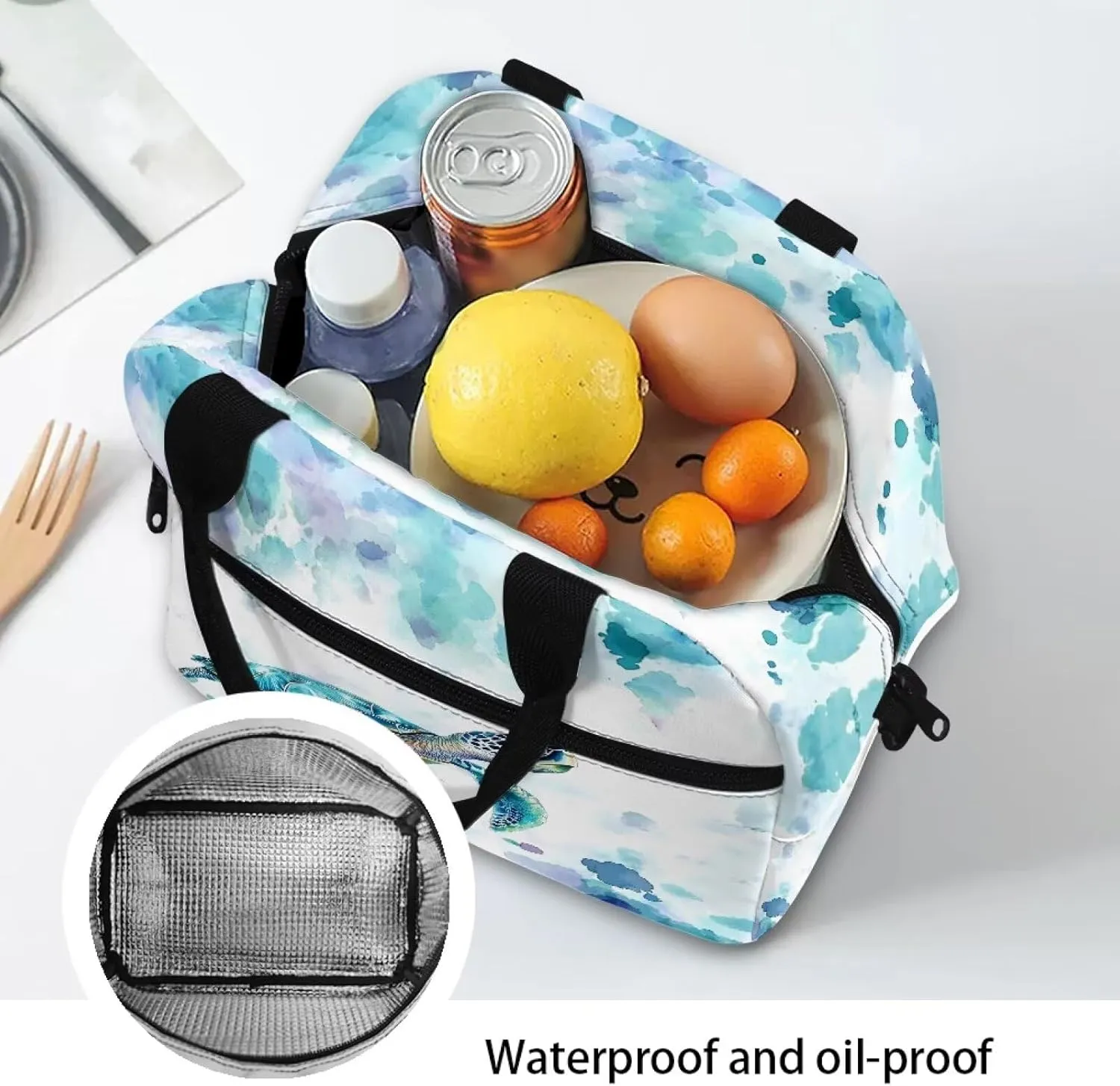 Showudesigns Sea Turtle Lunch Bags for Girls 10-12 12-14 Kids Insulated Lunch Box Reusable Lunch Tote Bag with Handles Middle School Lunchbox Containers Hippie Thermal Meal Tote Kit