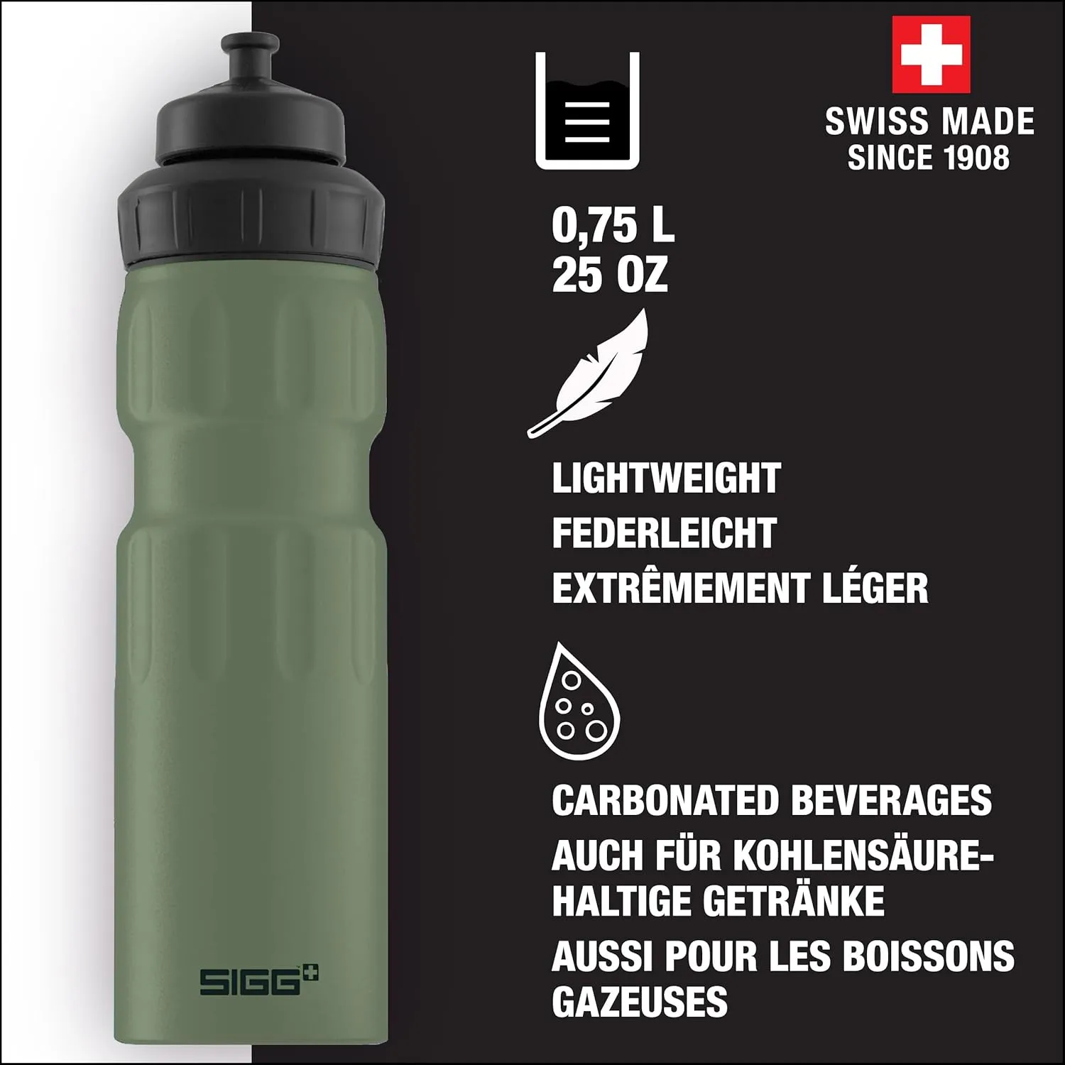 SIGG - WMB Sports Water Bottle - Made in Switzerland - With 3-Stage Sport Cap - Lightweight Metal - Gym, Biking - 25 Oz