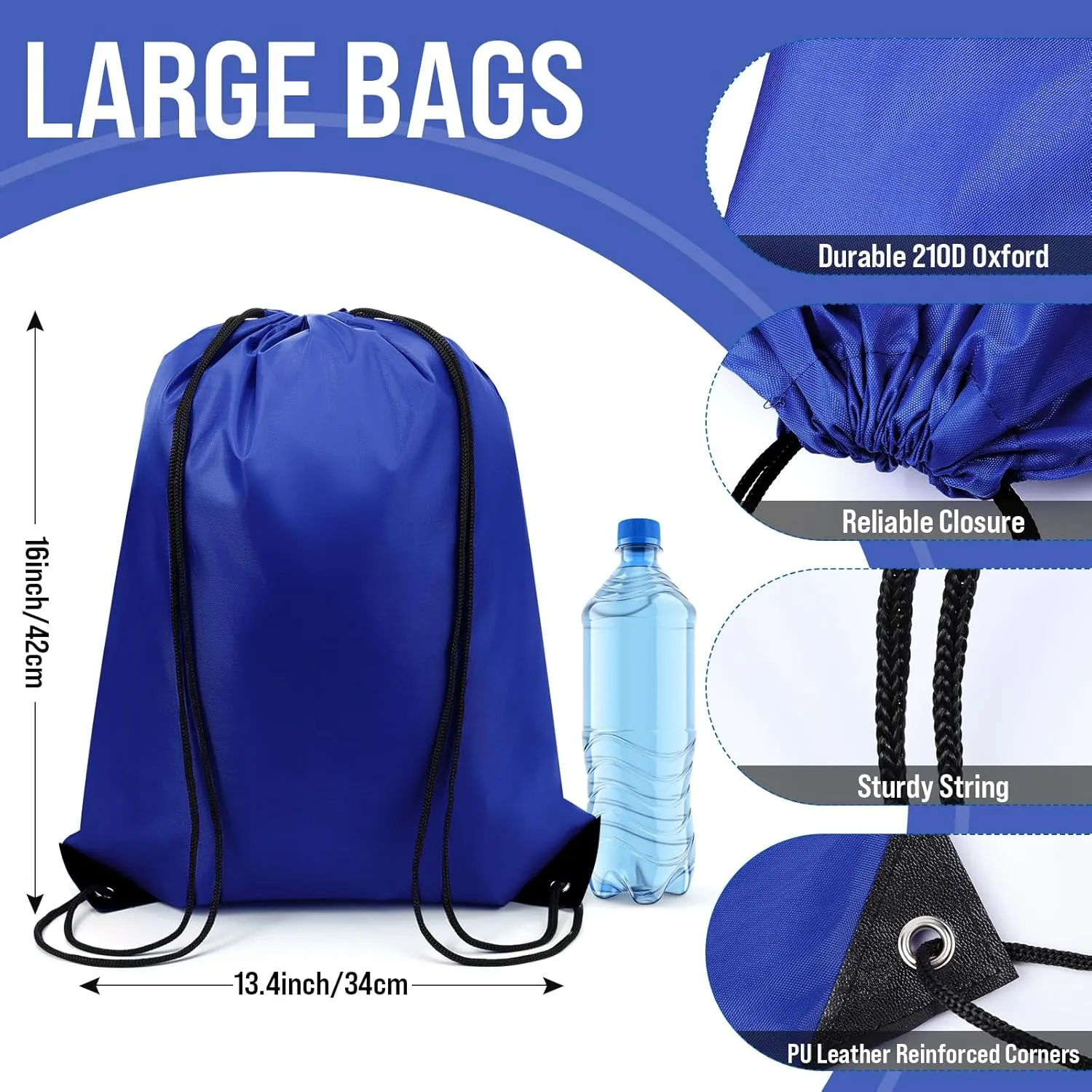 Silkfly 100 Pieces Drawstring Backpack Bags Bulk Portable Blank Cinch Storage Bags for Sports, School, DIY Gifts, Homeless, Social Assistance(Royal Blue)