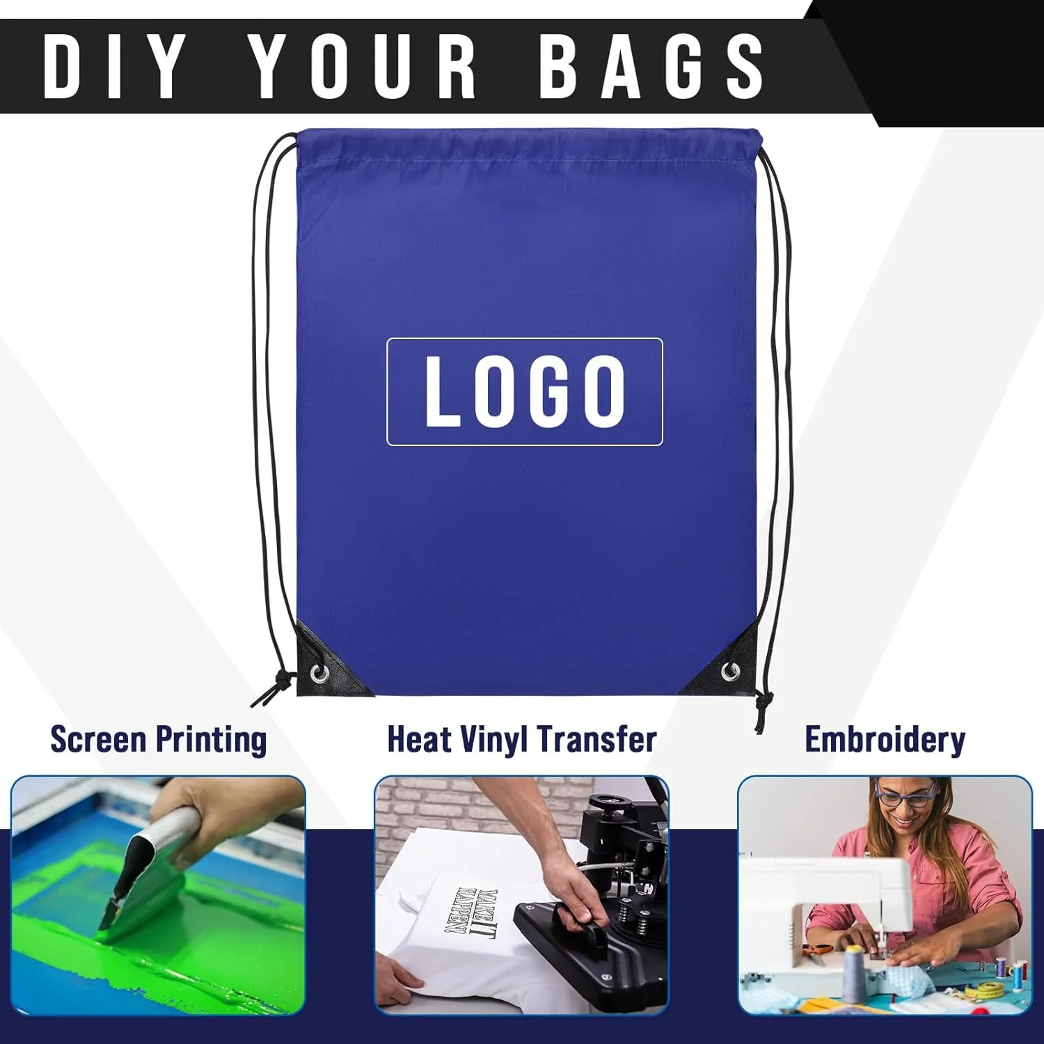 Silkfly 100 Pieces Drawstring Backpack Bags Bulk Portable Blank Cinch Storage Bags for Sports, School, DIY Gifts, Homeless, Social Assistance(Royal Blue)