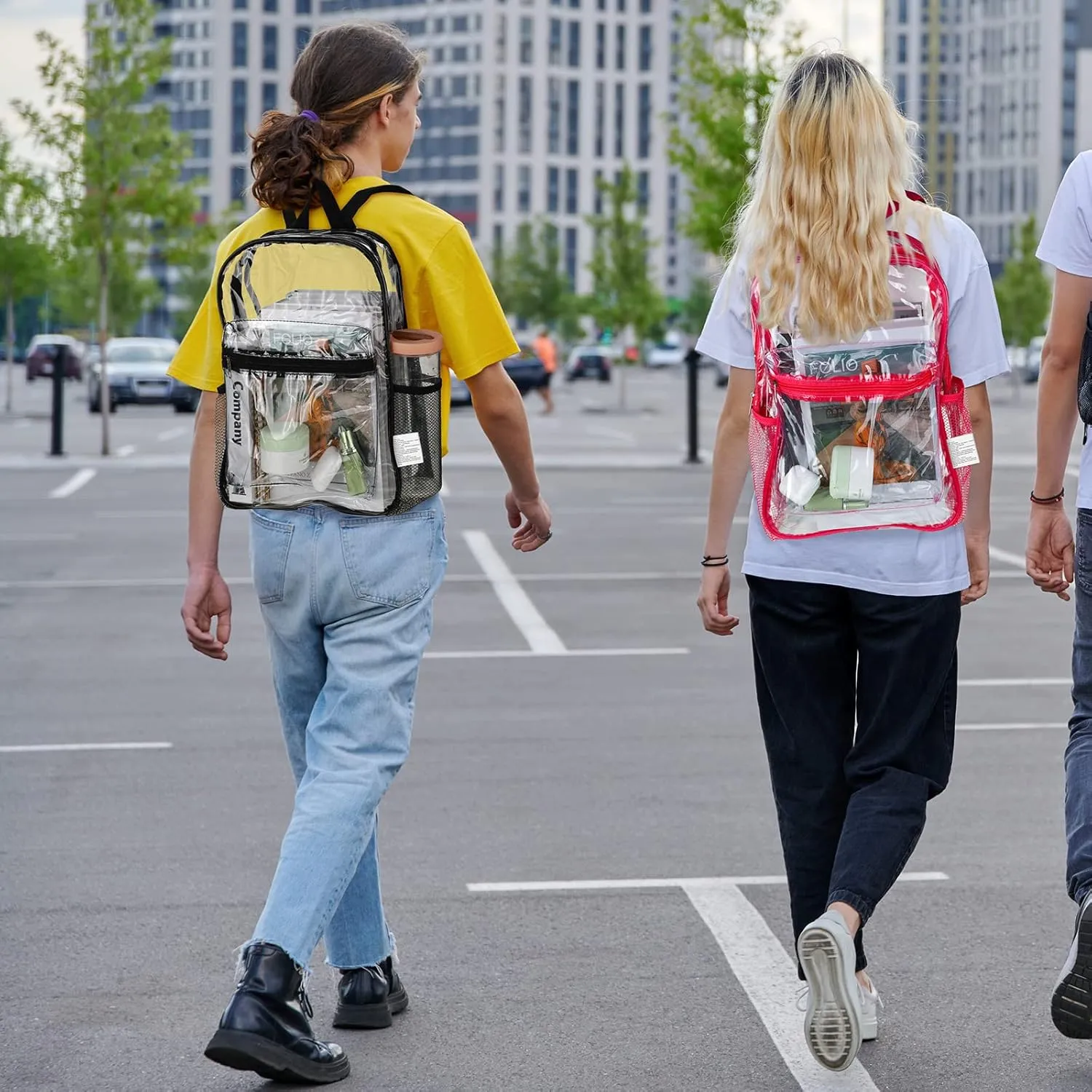 Silkfly 48 Pack Clear Backpacks Bulk PVC Transparent Bookbags Heavy Duty See Through Bags with Pockets for Stadium Work Travel (15 x 11 x 3.6 Inches)