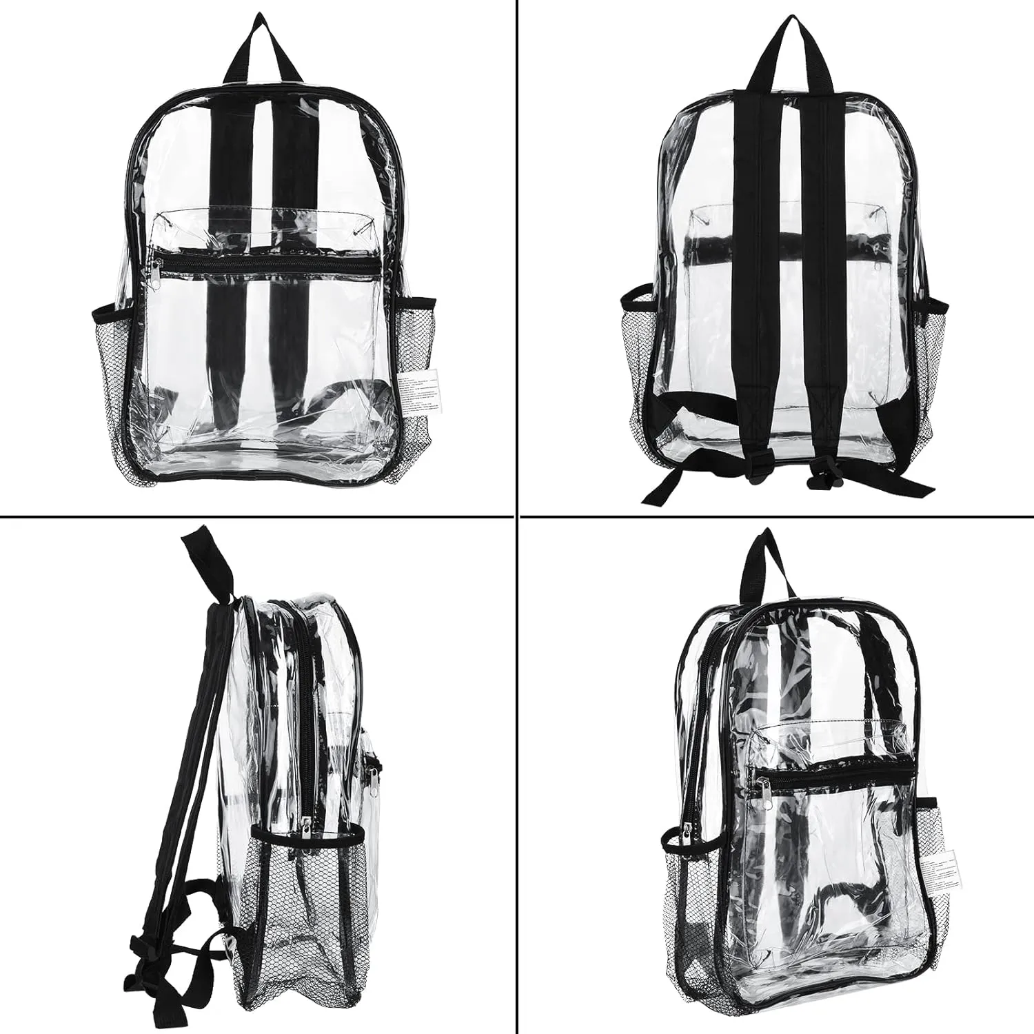 Silkfly 48 Pack Clear Backpacks Bulk PVC Transparent Bookbags Heavy Duty See Through Bags with Pockets for Stadium Work Travel (15 x 11 x 3.6 Inches)