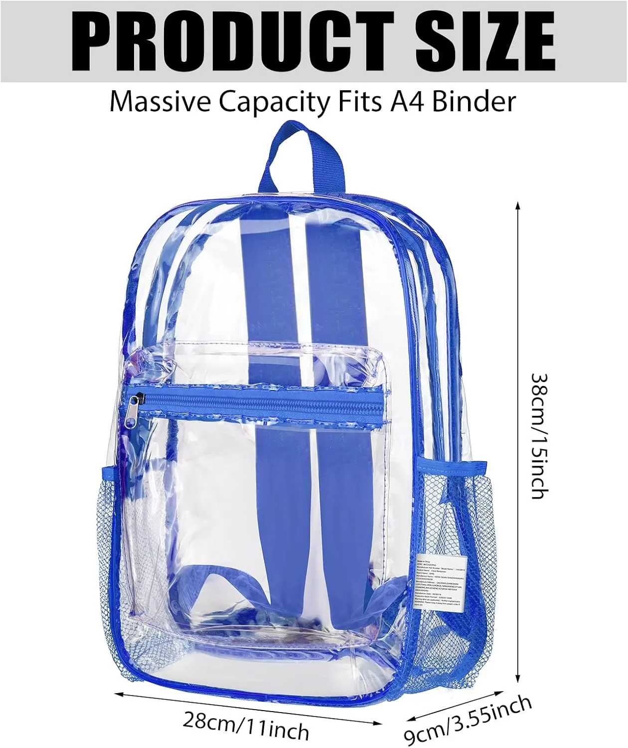 Silkfly 48 Pack Clear Backpacks Bulk PVC Transparent Bookbags Heavy Duty See Through Bags with Pockets for Stadium Work Travel (15 x 11 x 3.6 Inches)