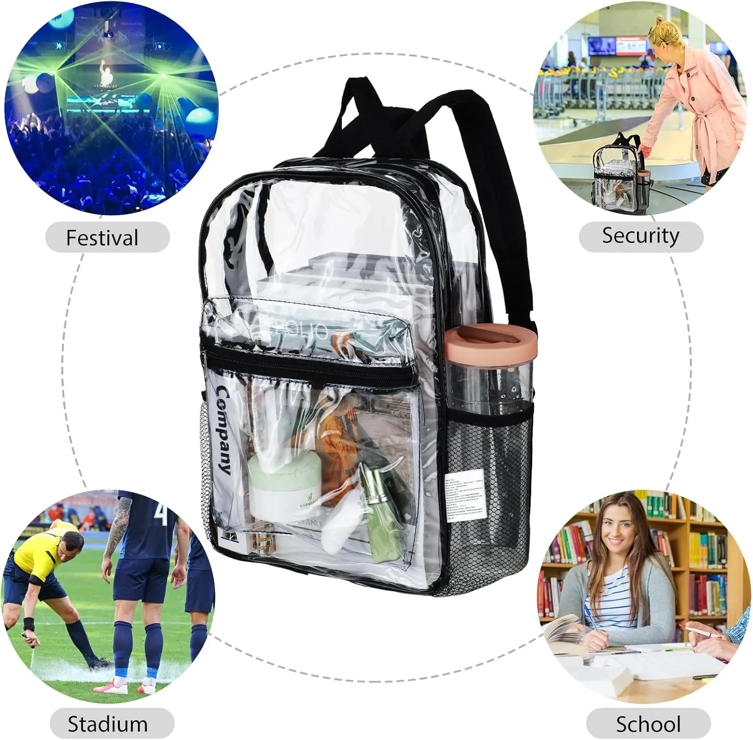 Silkfly 48 Pack Clear Backpacks Bulk PVC Transparent Bookbags Heavy Duty See Through Bags with Pockets for Stadium Work Travel (15 x 11 x 3.6 Inches)