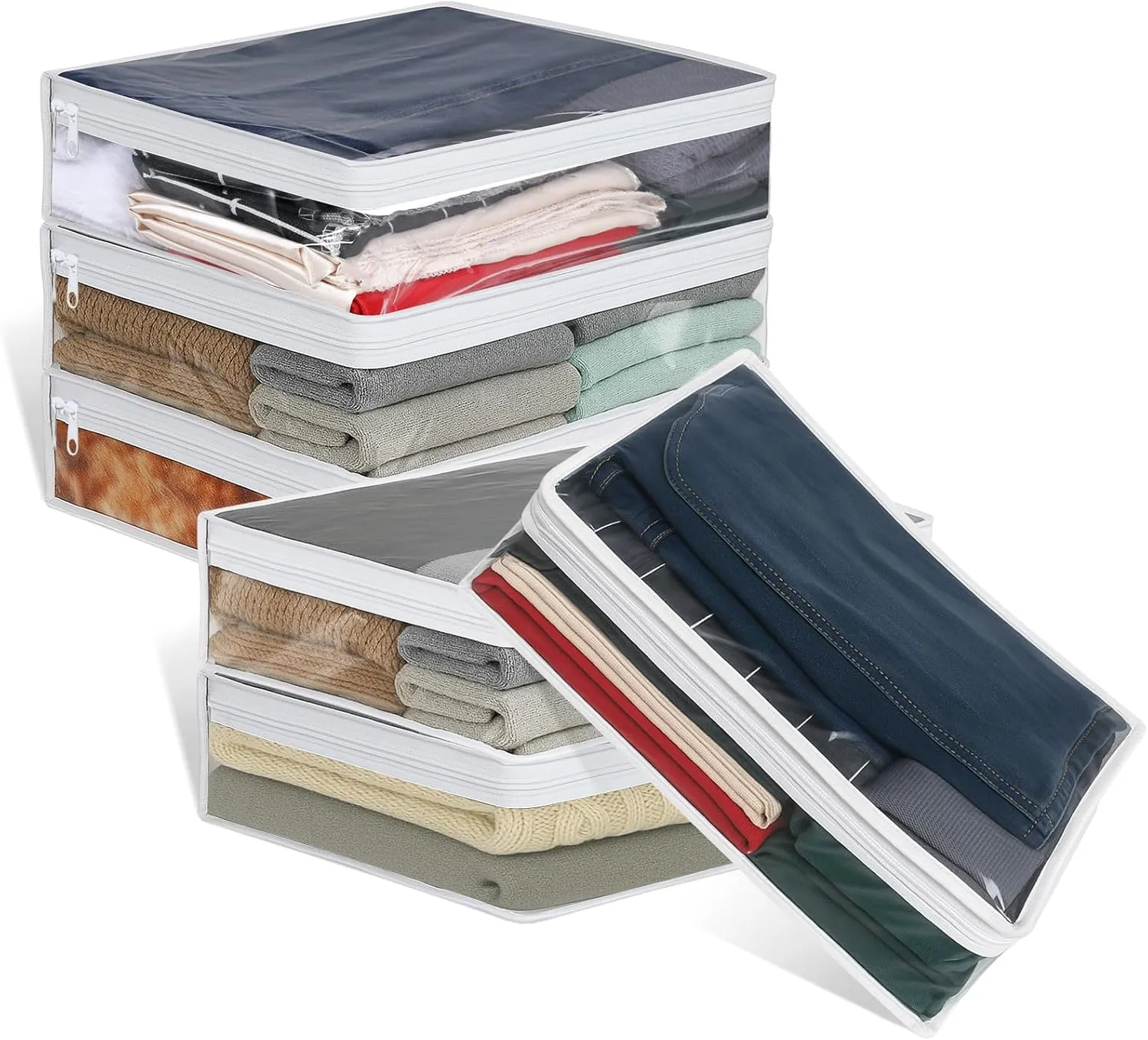 simarro 6 Packs Clear Zippered Storage Bags, Sweater Storage Bags with Zipper, Bed Sheet Organizer for Blankets Linen Bed Sheet Quilt Clothes Pillow (15.7 x 13.8 x 3.9 Inch)