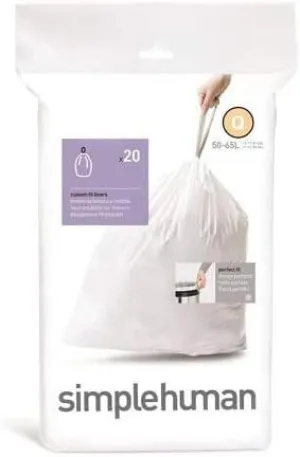 Simplehuman Bin Trash Can Bags Liners New 50-65l Litres Size Q Box Pack of 20