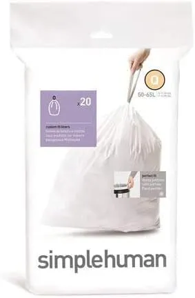 Simplehuman Bin Trash Can Bags Liners New 50-65l Litres Size Q Box Pack of 20