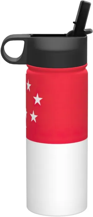 Singapore Flag Print Flask Stainless Steel Water Bottle with Straw 18OZ FOR Outdoor Gym Commute