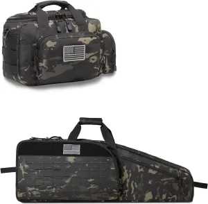 Single Rifle Bag 35" (Black Camo)   Range Bag Small for 2X Pistol (Black Camo), Lockable Zipper, Durable Material, Compact Design