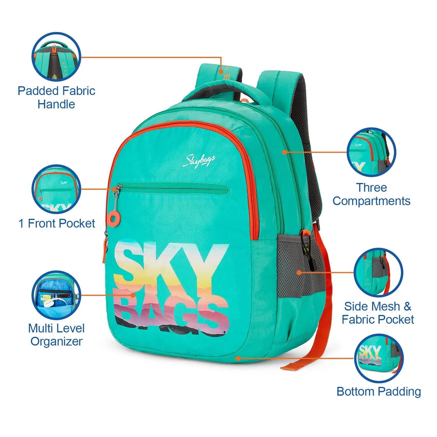 Skybags New Neon 22  02 School Backpack Teal