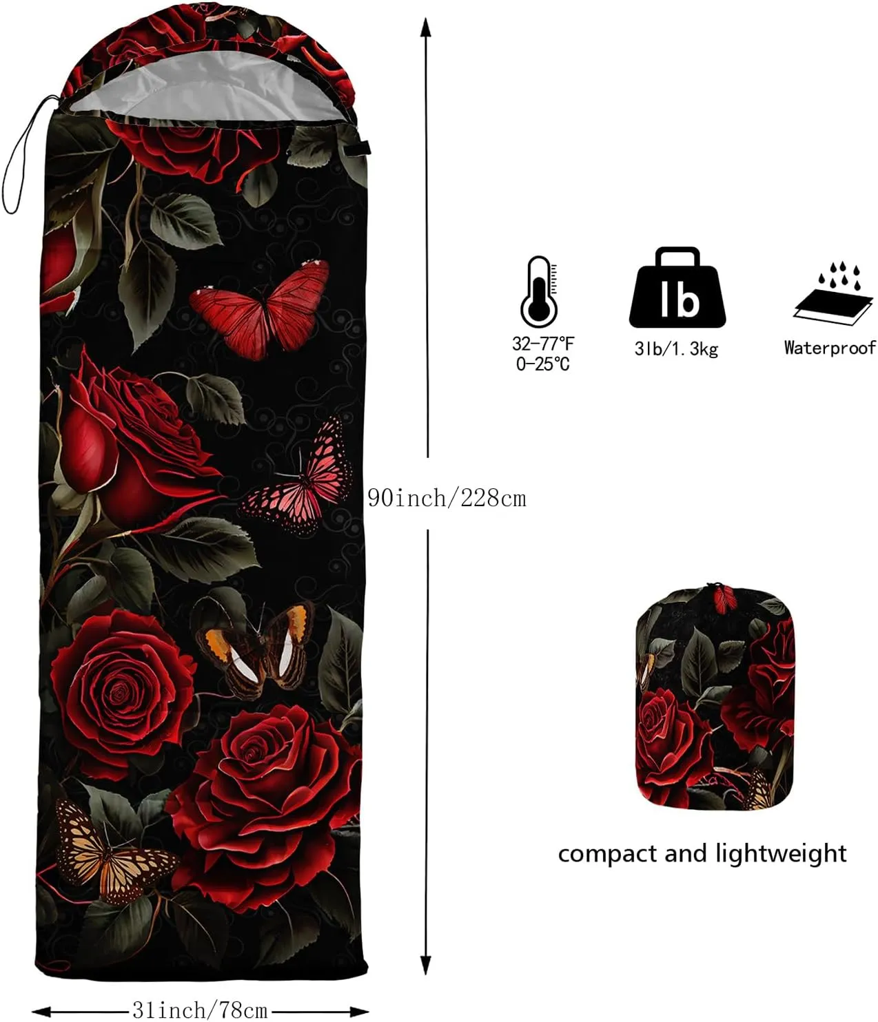 Sleeping Bags for Adults and Kids，3D Printing Camping Sleeping Bag for Girls Boys Lightweight Waterproof Cold/Warm 3-Season，Outdoor Travel with Compression Bags