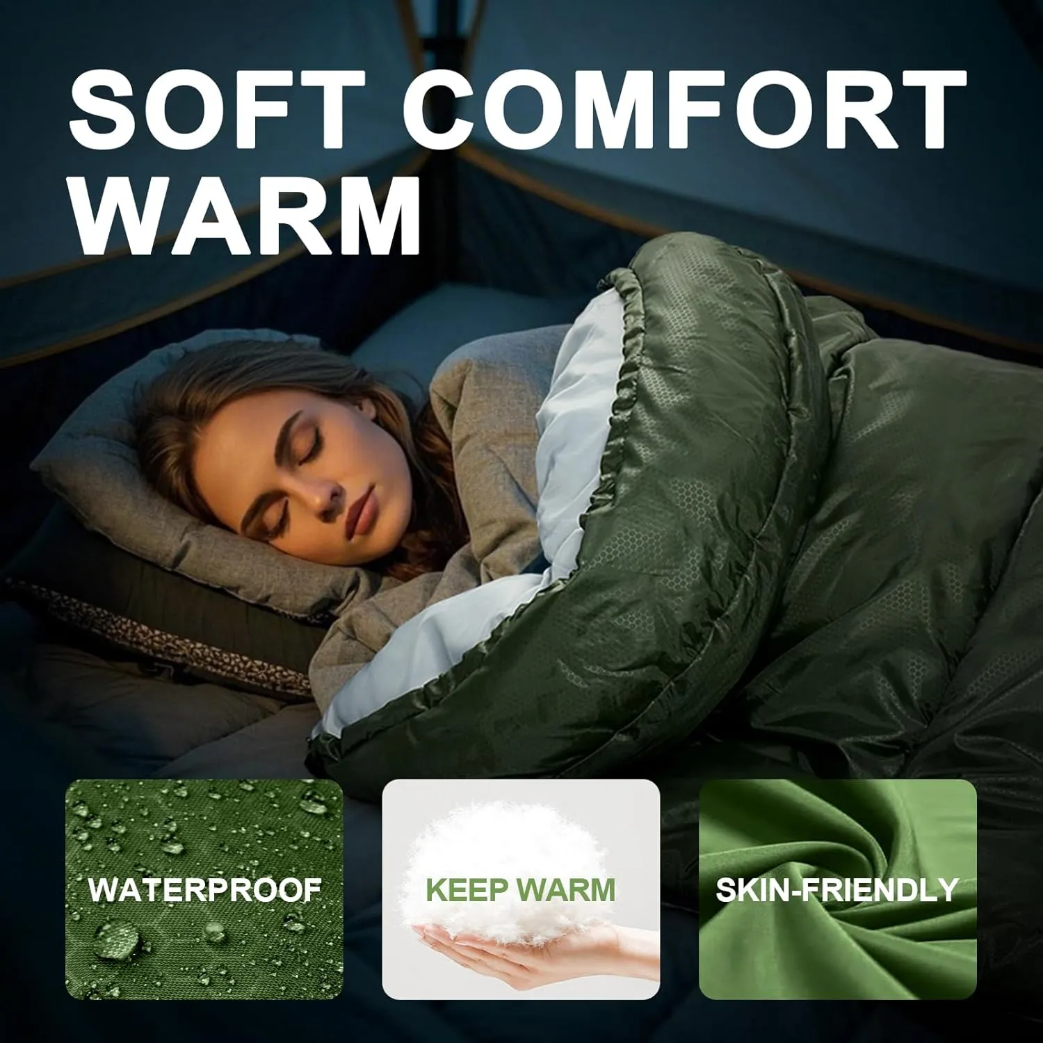 Sleeping Bags for Adults Warm Weather, Waterproof, Lightweight Backpacking Camping 3 Seasons Sleeping Bag with Compression Sack Camping Essentials Gear