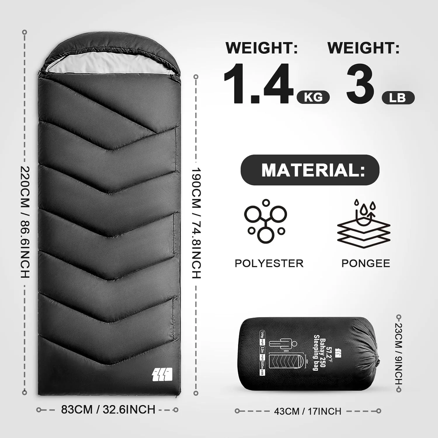 Sleeping Bags for Adults Warm Weather, Waterproof, Lightweight Backpacking Camping 3 Seasons Sleeping Bag with Compression Sack Camping Essentials Gear
