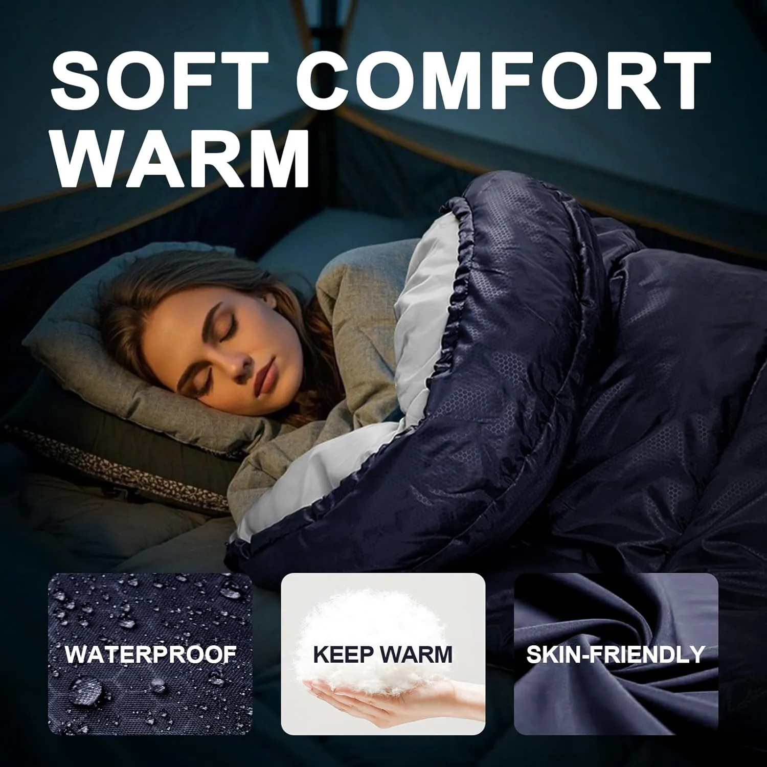 Sleeping Bags for Adults Warm Weather, Waterproof, Lightweight Backpacking Camping 3 Seasons Sleeping Bag with Compression Sack Camping Essentials Gear