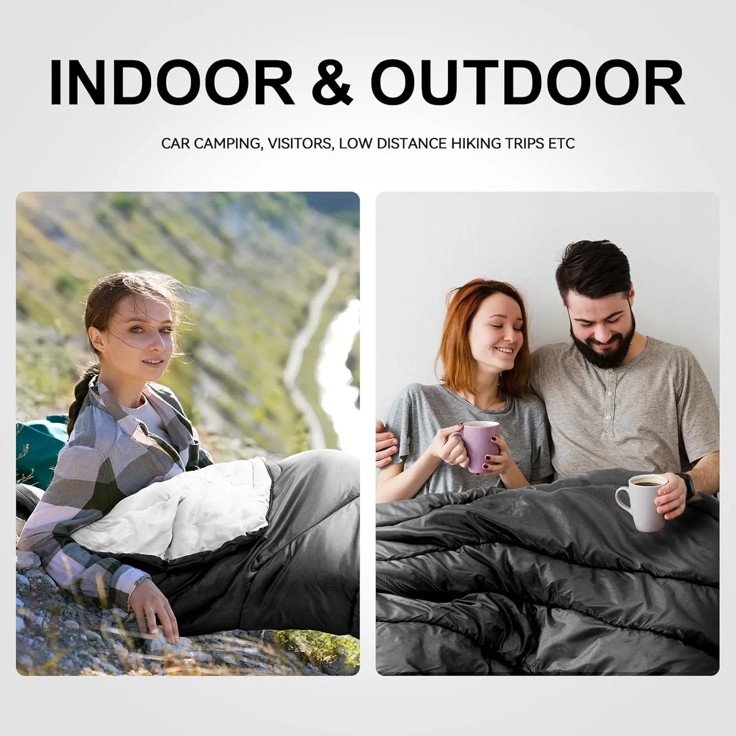Sleeping Bags for Adults Warm Weather, Waterproof, Lightweight Backpacking Camping 3 Seasons Sleeping Bag with Compression Sack Camping Essentials Gear