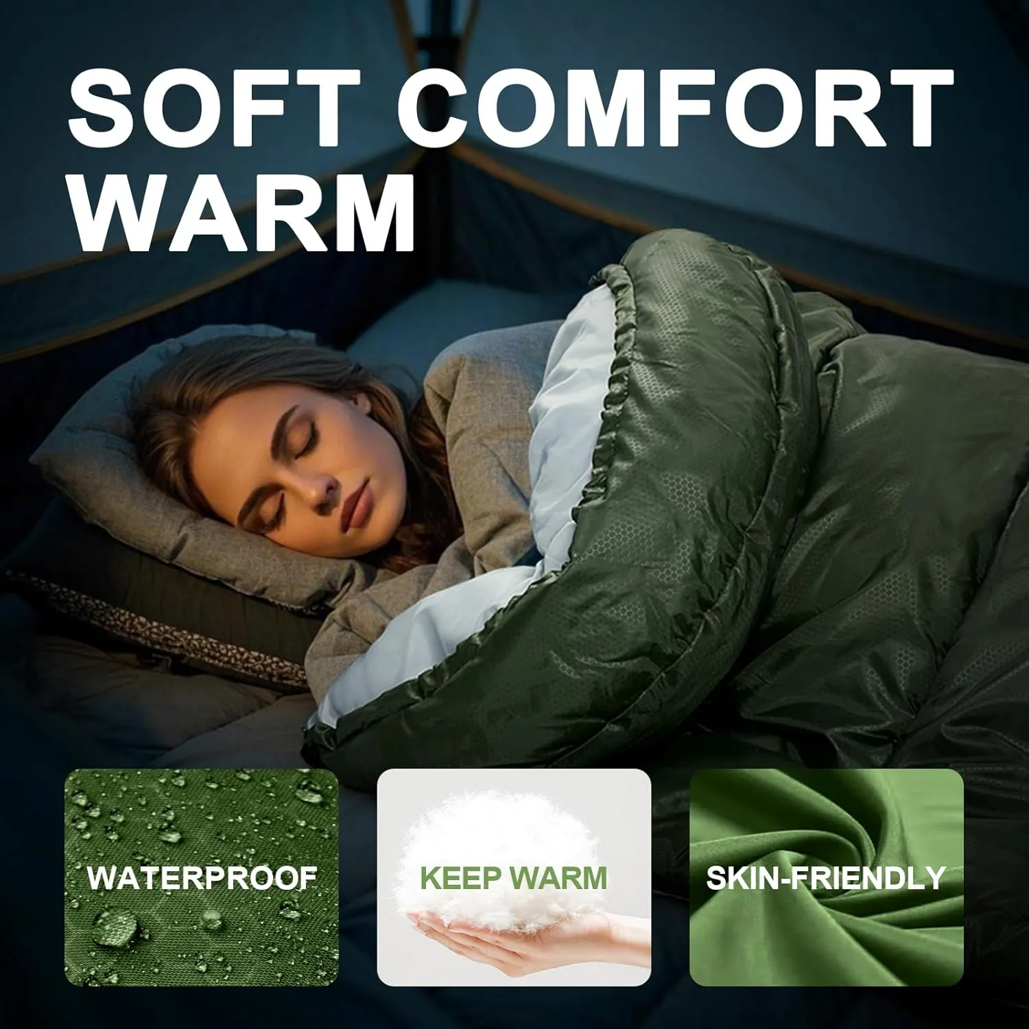 Sleeping Bags for Adults Warm Weather, Waterproof, Lightweight Backpacking Camping 3 Seasons Sleeping Bag with Compression Sack Camping Essentials Gear