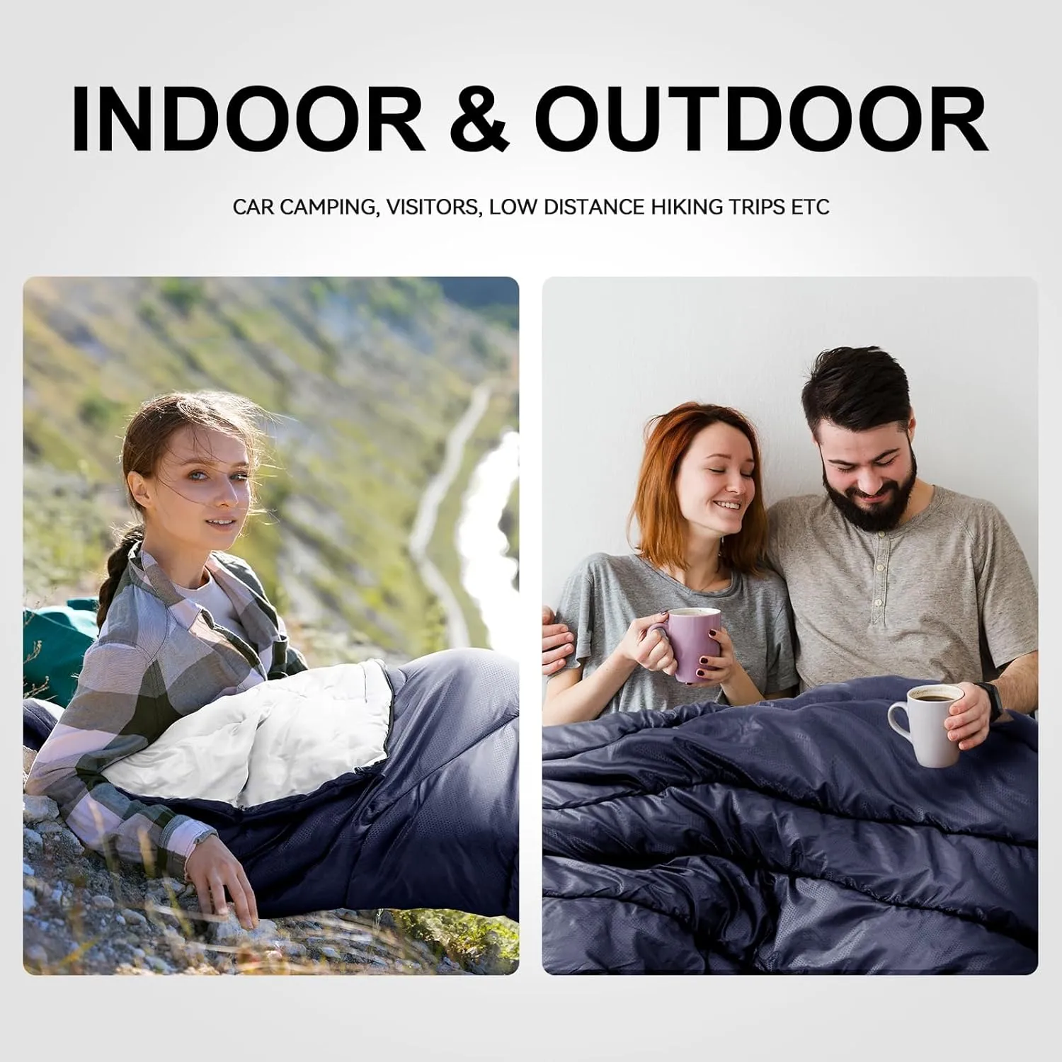 Sleeping Bags for Adults Warm Weather, Waterproof, Lightweight Backpacking Camping 3 Seasons Sleeping Bag with Compression Sack Camping Essentials Gear