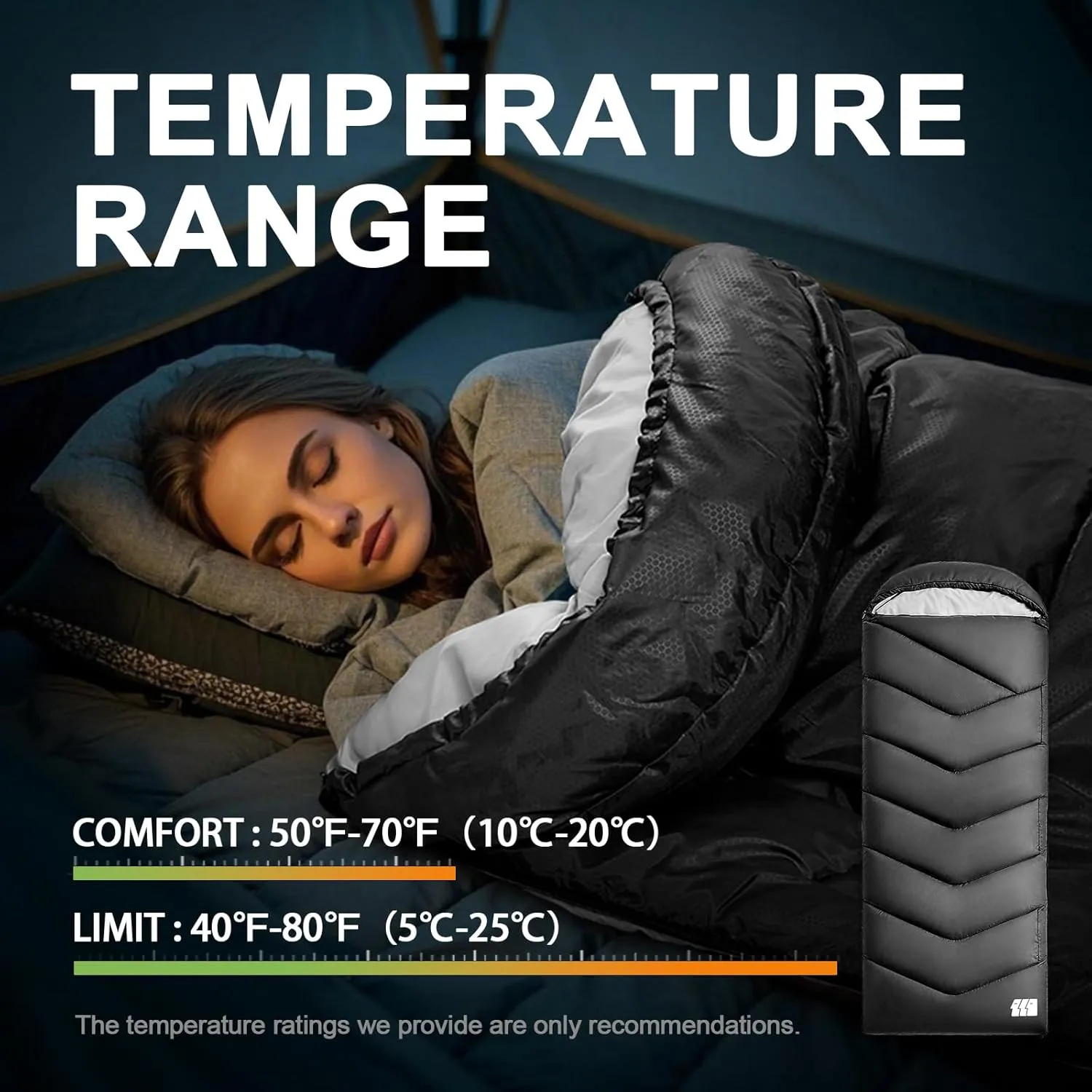 Sleeping Bags for Adults Warm Weather, Waterproof, Lightweight Backpacking Camping 3 Seasons Sleeping Bag with Compression Sack Camping Essentials Gear