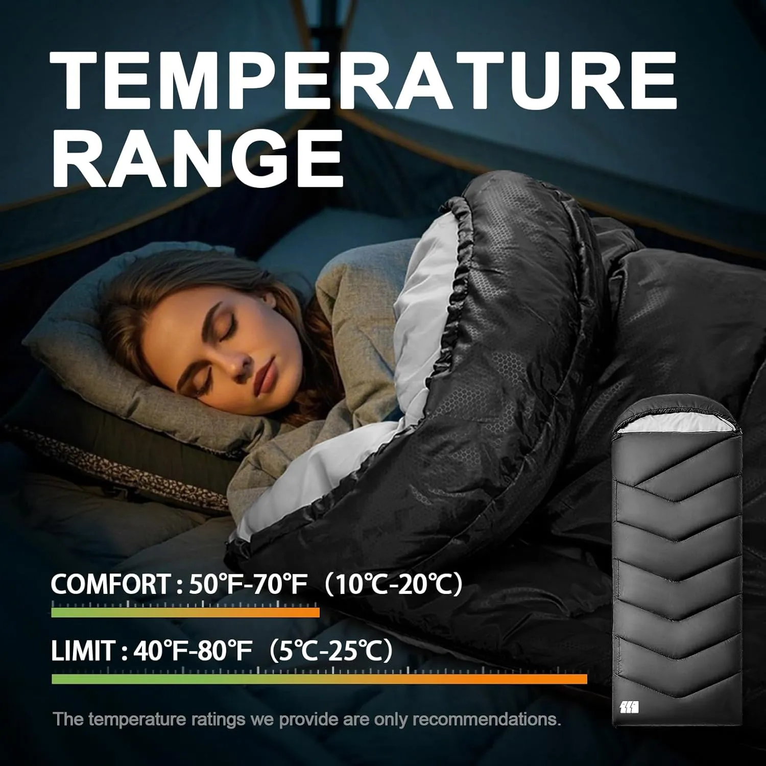 Sleeping Bags for Adults Warm Weather, Waterproof, Lightweight Backpacking Camping 3 Seasons Sleeping Bag with Compression Sack Camping Essentials Gear