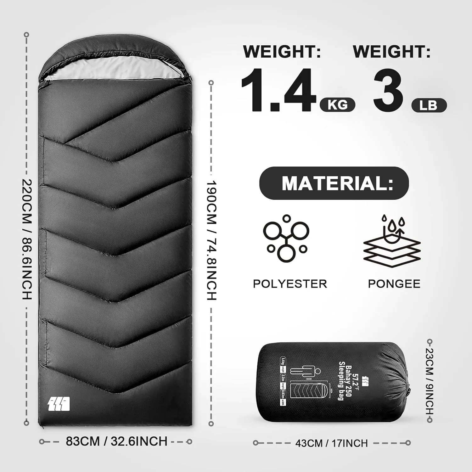 Sleeping Bags for Adults Warm Weather, Waterproof, Lightweight Backpacking Camping 3 Seasons Sleeping Bag with Compression Sack Camping Essentials Gear
