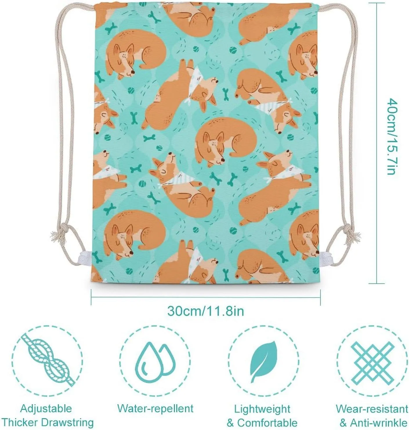 Sleeping Corgi Fashion Drawstring Backpack Waterproof Travel Sports Gym Bag Unisex