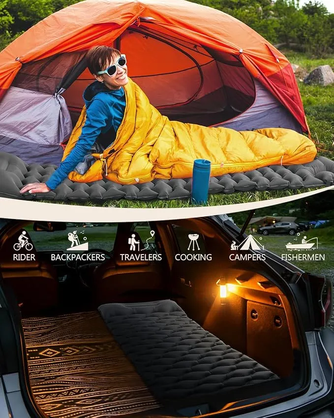 Sleeping Pad for Camping, Inflatable Camping Pad Built-in Foot Pump and Pillow, 75"×26" Single Size, Lightweight & Compact Camping Air Mattresses for Backpacking, Hiking, Traveling, Tent