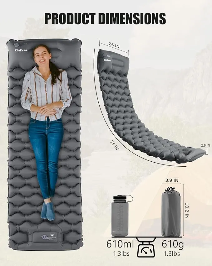 Sleeping Pad for Camping, Inflatable Camping Pad Built-in Foot Pump and Pillow, 75"×26" Single Size, Lightweight & Compact Camping Air Mattresses for Backpacking, Hiking, Traveling, Tent