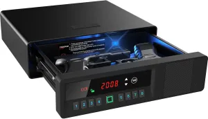 Sliding Away Pistol Handgun Drawer Safe for Two Pistols,Quick Access Gun Safe with LCD Display of Time,Low Battery Warning,Unlock State, for Nightstand Bedside Home