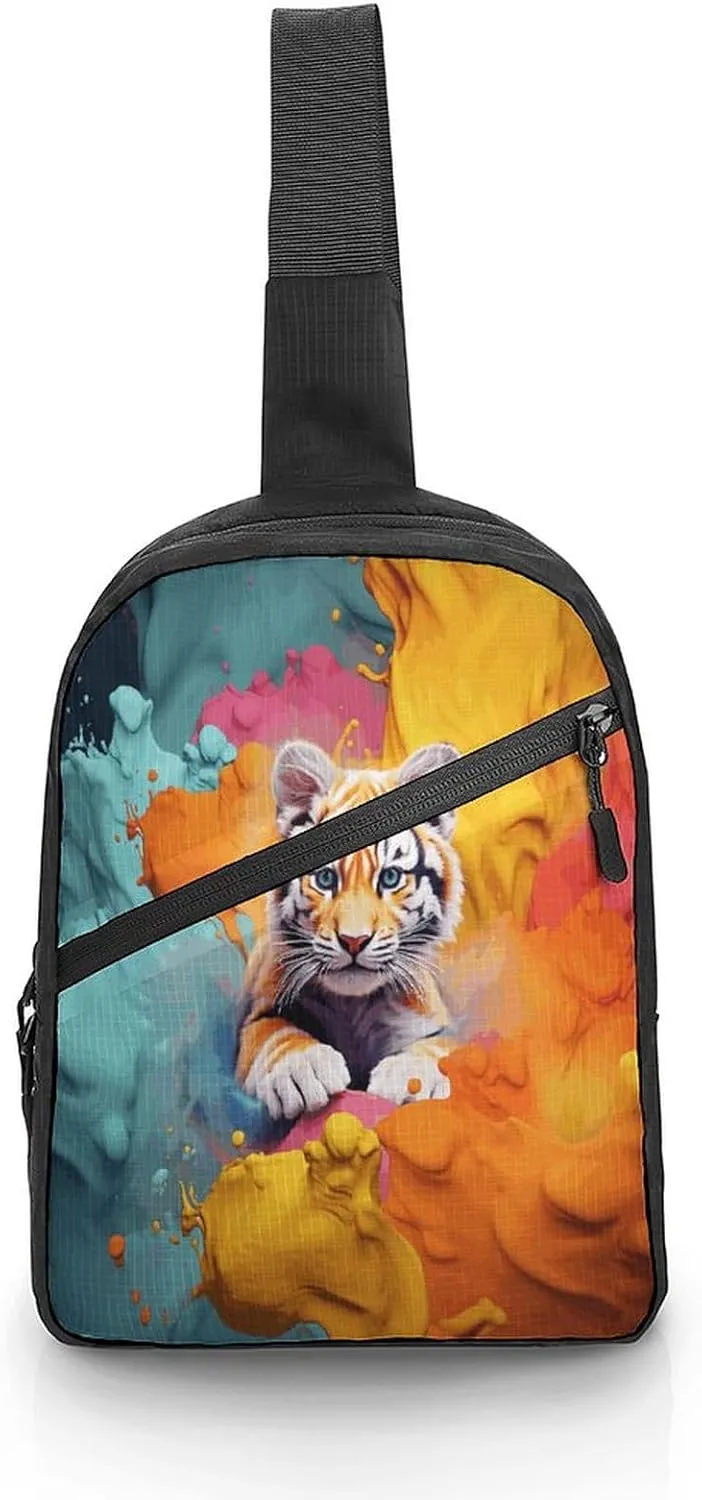 Sling Bag Multipurpose Chest Bag Crossbody Color Animation Printing Sling Backpack for Outdoors Hiking Traveling