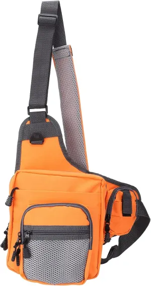 Sling Fishing Tackle Bag, Fishing Tackle Crossbody Bag, Fly Fishing Sling Pack Polyester Sling Carry Pack Fishing Waist Pack with Adjustable Shoulder Straps(Orange)