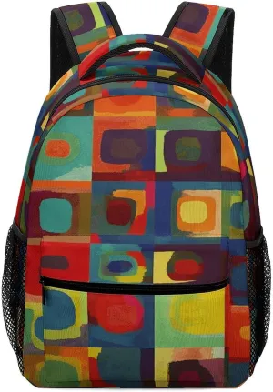 Small Backpacks Personalized Abstract Art Squares Printing Travel Bag Lightweight Travel Backpack For Women Men