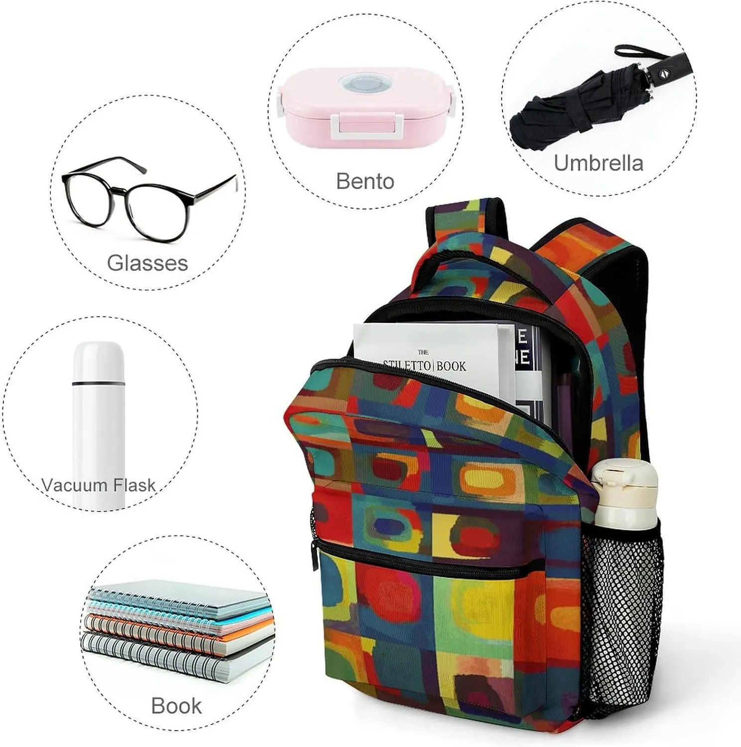 Small Backpacks Personalized Abstract Art Squares Printing Travel Bag Lightweight Travel Backpack For Women Men