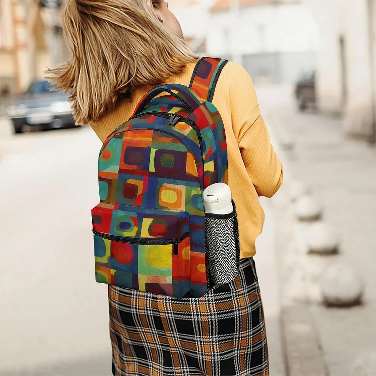 Small Backpacks Personalized Abstract Art Squares Printing Travel Bag Lightweight Travel Backpack For Women Men