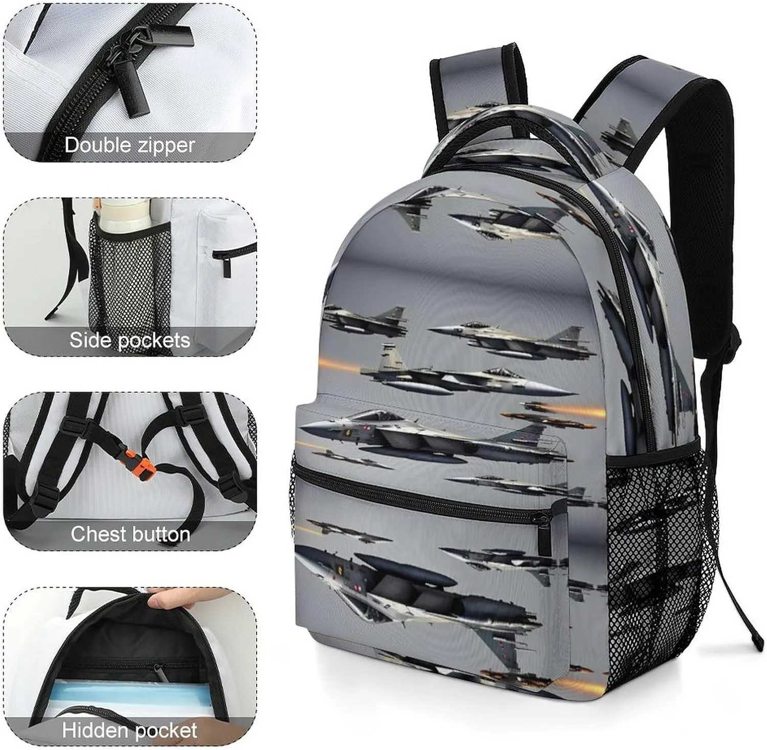 Small Backpacks Personalized Aircraft Fighter Jets Printing Travel Bag Lightweight Travel Backpack For Women Men